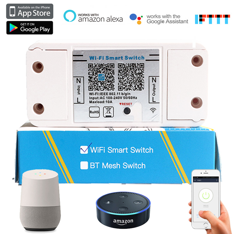 AC100-240V 10A Bluetooth WiFi Optional AC Switch, Support Timer Amazon Alexa Google Assistant home, AliGenie, and IFTTT Device